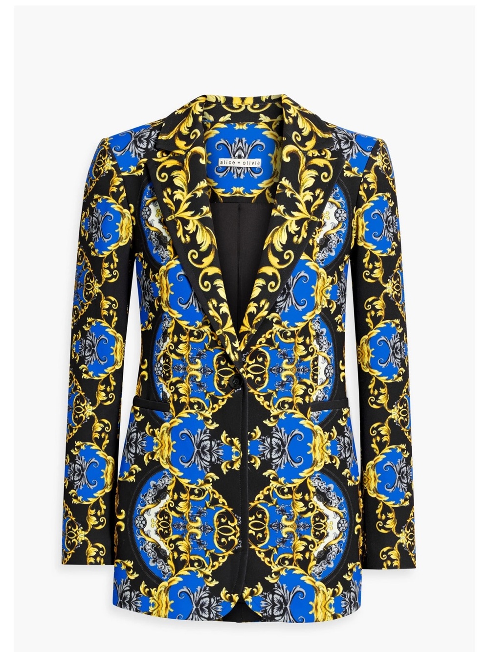 Alice + Olivia Black, Blue & Gold Baroque-Print Blazer
